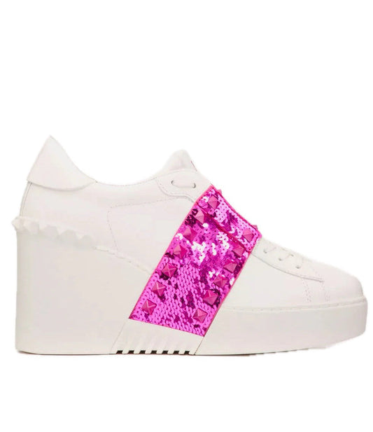 Valentino Garavani White Open Disco Platform Wedge Sequin Sneaker